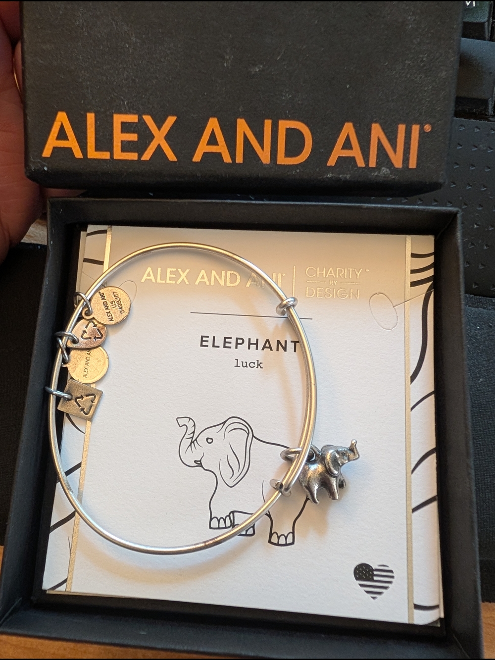 Alex and Ani Elephant Luck Silver Charm Bangle